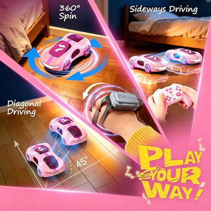 AEROQUEST Gesture Sensing Remote Control Car (Pink | Remote Control Stunt Drift USB-C Charging Light Spray Sound Gesture Sensing Spotrs Birthday Holiday Gifts 2.4GHz 4WD