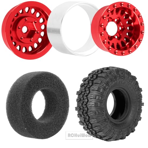 RC 1.0 Beadlock Wheels and Tires for 1/18 TRX4M,1/24 SCX24 RC Crawler,Alloy Aluminium RC Wheels 1.0 Beadlock Rims Soft Rubber Tires,4PCS,Red - color: Red(4pcs)