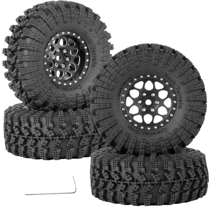 1.3" Beadlock Wheel Tires Set for 1/18 1/24 SCX24 TRX4M RC Crawler Car,Alloy RC Wheel Rims Brass Coating Rings All Terrain RC Tires,Black - color: Black(4pcs)