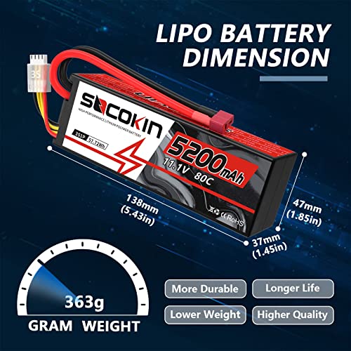 3S Lipo Battery 11.1V 5200mAh Lipo Battery with Deans T Connector Hard Case 80C Lipo Battery for RC Model Racing Truck Car Boat Drone Redcat Racing FPV