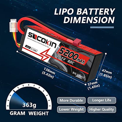 3S Lipo Battery 11.1V 5200mAh Lipo Battery with Deans T Connector Hard Case 80C Lipo Battery for RC Model Racing Truck Car Boat Drone Redcat Racing FPV