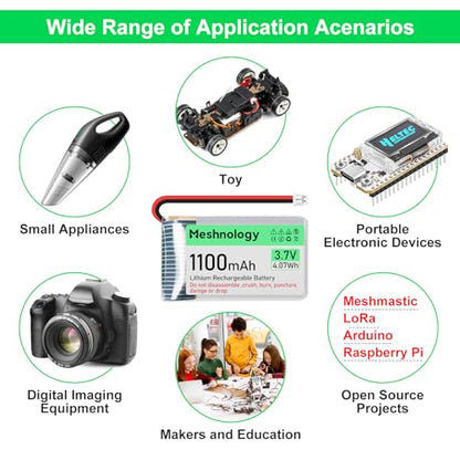2PCS 3.7V 1100mAh Li Battery with USB Charger Cable 102540 1S LiPo Battery with Protection Board Insulated Rubber Tape and Micro JST 1.25 Plug for Arduino ESP32 Module Board Drone RC Car