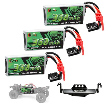 3PCS 7.4V Lipo Battery 2S 360mAh PH2.0 Plug Rechargeable Lithium Battery with RC Battery Aluminum Side Plate for RC Axial SCX30 Upgrade Crawler Car Trucks - color: 3pcs 360mAh, w/ battery tray