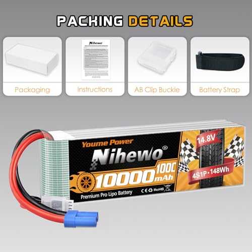4S Lipo Battery EC5 14.8V 10000mAh 100C Soft Case 2Packs for RC Car | 10000mah 14.8v lipo High discharge 100C for RC Racing Car/Truck Boat Airplane Drone.Lightweight Easy Connection Long Run Time - style: 2x 14.8V 10000mAh