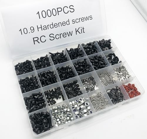 1000pcs Universal RC Screw Kit Screws Assortment Set, Hardware Fasteners for Traxxas Axial Redcat HPI Arrma SCX10 Losi 1/8 1/10 1/12 1/16 Scale RC Cars Trucks Crawler (1000pcs RC Screws) - style: 1000pcs RC Screws