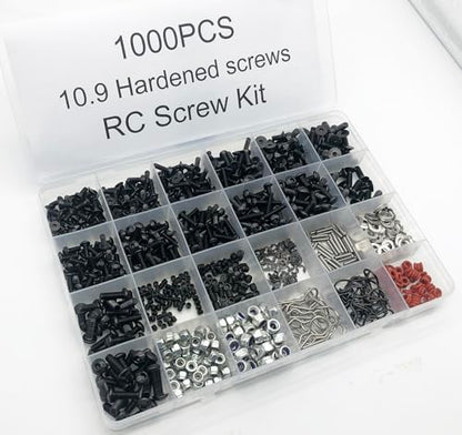 1000pcs Universal RC Screw Kit Screws Assortment Set, Hardware Fasteners for Traxxas Axial Redcat HPI Arrma SCX10 Losi 1/8 1/10 1/12 1/16 Scale RC Cars Trucks Crawler (1000pcs RC Screws) - style: 1000pcs RC Screws