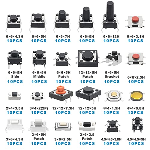 240 Pcs 24 Value Micro Momentary Tactile Switch Assortment Kit | Push Button Switch Set - style: 240 Pcs 24 Value