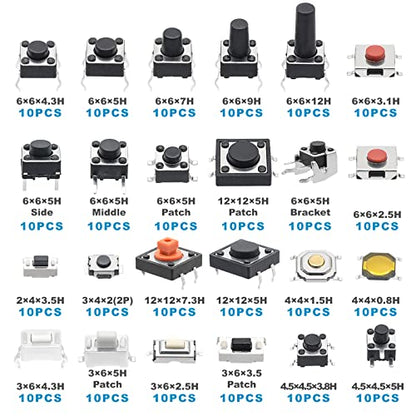 240 Pcs 24 Value Micro Momentary Tactile Switch Assortment Kit | Push Button Switch Set - style: 240 Pcs 24 Value