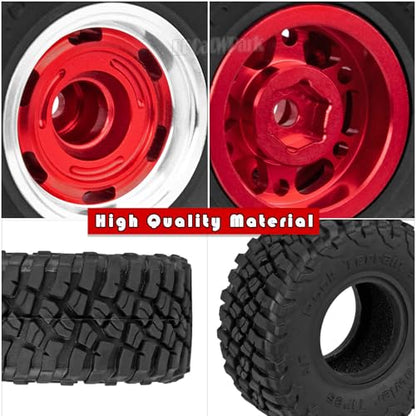 RC 1.0 Wheels and Tires for 1/18 TRX4M,1/24 SCX24 RC Crawler Car,RC Aluminum Wheel Rims & Rubber Tires w/Foam Inserts,RC 1.0 Off Road Buggy Rally Wheels and Tires,Red - color: Red - (4pcs Bailuchi Tires)