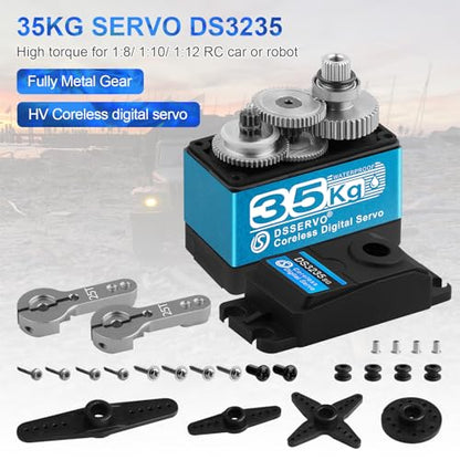 35KG High Torque RC Servo Digital Servo Waterproof Full Metal Gear Steering Servo with 25T Servo Horn Compatible with 1/8, 1/10, 1/12 RC Car Crawler Robot Control Angle 180°
