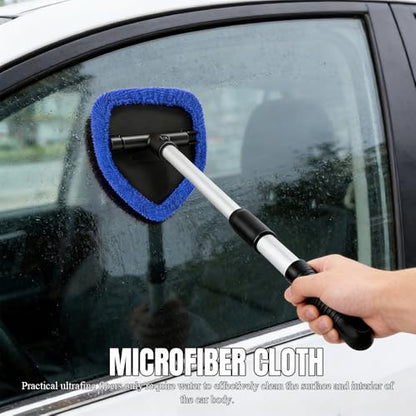 Windshield Cleaner Tool, Windshield Cleaning Tool, Car Window Detailing Cleaning Kit with Extendable Handle and Reusable Microfiber Pads, Auto Glass Wiper Brush for Car Office Home (Blue) - color: Blue