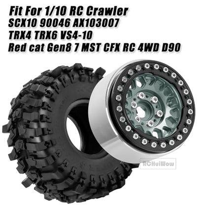 RC 1.9 Beadlock Wheels 1.9 Beadlock Tires for 1/10 SCX10 90046 AX103007 TRX4 TRX6 D90 VS4-10 MST CFX Gen8 7 RC Crawler,Alloy Aluminium rc Wheel Rim w/Rings & Rubber Tires,Titanium w/Black - color: Titanium(4pcs)