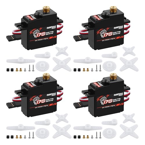 17g Metal Gear Digital Servos, 4-Pack | Compact 17g digital servos for RC aircraft, robots, 1/18 and 1/16 vehicles, boats and ducted-fan models.