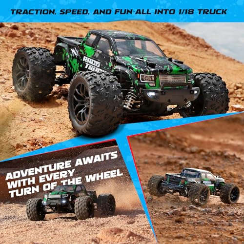 HAIBOXING 18859 1:18 Scale All Terrain RC Car, Hobby 4WD Remote Control Car | 2.4GHz Electric RC Vehicle 36 KPH High Speed 4X4 Waterproof Off-Road RC Truck with Two Rechargeable Batteries for RC Driving - color: Green-black