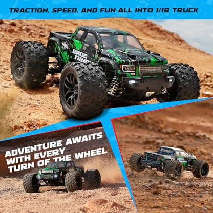 HAIBOXING 18859 1:18 Scale All Terrain RC Car, Hobby 4WD Remote Control Car | 2.4GHz Electric RC Vehicle 36 KPH High Speed 4X4 Waterproof Off-Road RC Truck with Two Rechargeable Batteries for RC Driving - color: Green-black