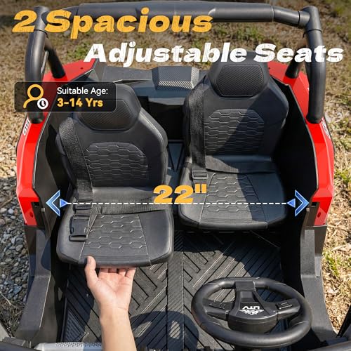 XXXL 4WD 24V Ride on Toys for Big Kids 3-14, Max 5.5Mph & 220 lbs Load,Red | Adjustable 22” 2 seater ride on car for kids, 15" eva all-terrain tires, remote control, led lights, smooth shock absorbers - color: Red