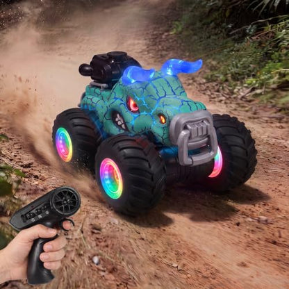 Remote Control Monster Truck Toys - 1000mAh Battery RC Stunt Car | 2.4GHz Remote Control, Flat & Upright 360° Spins, Trucks for Kids Ages 4-12, Birthday & Holiday Gifts for Boys & Girls - color: Green