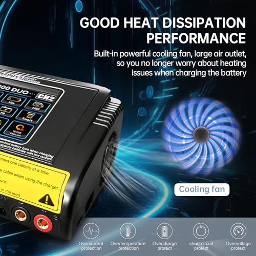 LiPo Battery Charger Dual RC Battery Charger Discharger Touch Screen Fast Balance Charger AC 200W DC 400W 12A for 1-6S LiPo LiHV Li-ion Life 1-15S NiCD NiMH PB Smart Batteries, RC Car Drone Boat