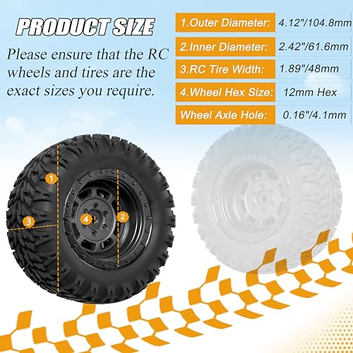12mm Hex RC Wheels and Tires for 1/14 Hyper Go H14BM Tires and Wheels for 1/10 Scale Traxxas RC Short Course Truck Riaario Amoril Mini RC Truck Tires Wheels PreGlued 4PCS