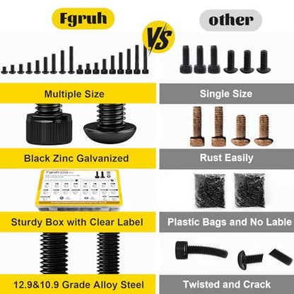2300PCS M3 Screws with Nuts Assortment Kit, M3x4/6/8/12/16/20/25/30/35 mm Hex Socket Button & Cap Head Bolts Nut and Washers Set, 12.9 & 10.9 Grade Black Zinc Plated for DIY, 3D Printer - size: M3 2300pcs