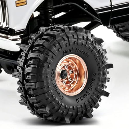 1.0" Beadlock Aluminum Wheels and 63mm Soft Rubber Tires | for SCX24, TRX4M, Ascent 18, FCX24, 1/18 1/24 RC Crawler, 7mm Hex, 0mm Offset, with Foam Inserts, (Bronze) - color: Bronze