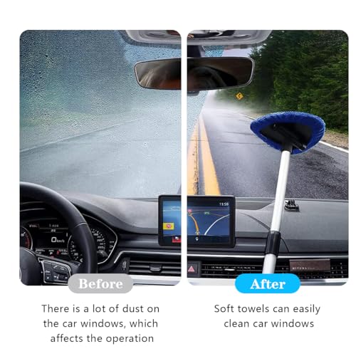 Car Windshield Cleaning Tool, Automotive Window Cleaner with 4 Reusable Washable Microfiber Pads & Extendable Handle, Vehicle Glass Wiper Kit, Universal for RV, SUV, Truck (Blue) - color: Blue