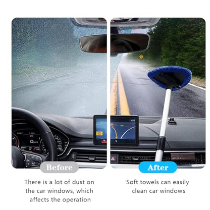Car Windshield Cleaning Tool, Automotive Window Cleaner with 4 Reusable Washable Microfiber Pads & Extendable Handle, Vehicle Glass Wiper Kit, Universal for RV, SUV, Truck (Blue) - color: Blue