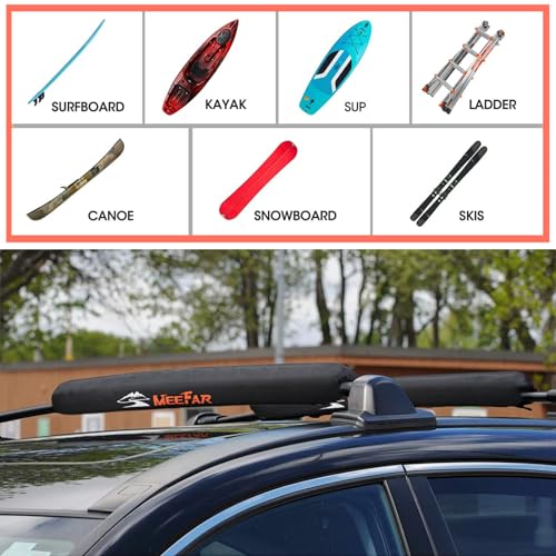 Universal Car Soft Roof Rack Pads Luggage Carrier Rack for Kayak Surfboard SUP Canoe Include 2 Heavy Duty Tie Down Straps, 2 Tie Down Rope, 2 Quick Loop Strap - size: 29 Inch