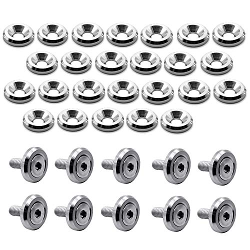 STETION 25 Pcs Fender Bumper Washer Bolt Stainless Steel M6x20mm CNC Finishing Washer Engine Bay Dress Up Fastener Kit (SS) - color: SS