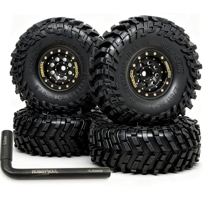 HOBBYSOUL 70 * 27mm 1.0'' beadlock Wheels and Tires Set - Brass Adjustable Offset 1.0 Wheel Black & Soft Sticky 1.0 tire for RC Crawler 1/18 TRX4M 1/24 SCX24, HS701772 - color: Black