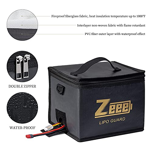 Zeee Lipo Bag Fireproof Battery Safe Bag Explosionproof Bag Lipo Battery Storage Guard Safe Pouch for Charge and Storage (2 Pack)