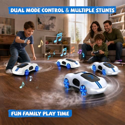 AEROQUEST Gesture Sensing RC Stunt Car for 6+ Years Old Boy and Girl Gift | Remote Control Stunt Drift USB-C Charging Light Spray Sound Gesture Sensing Spotrs Birthday Holiday 6 7 8 9 10 11 12 - color: White