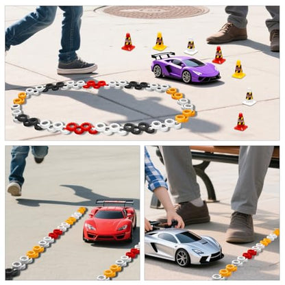 240 Pieces RC Car Racing Track Drift Runway Drift Field Fence with 30PCS Road Cones for 1/14 1/16 1/18 1/24 1/28 1/30 1/43 Mini RC Car (Black & Red & White & Yellow, 270PCS) - color: Black & Red & White & Yellow, 270pcs
