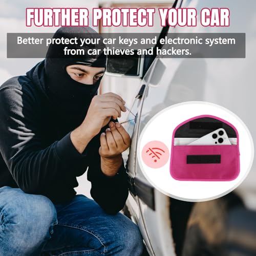 2PCS Faraday Bag for Phones and Car Keys, Keyless Entry RFID Signal Blocking Bag Key Fob Protector, Anti-Theft Faraday Pouch for Cell Phone Privacy Protection, Signal Shielding (Rose Red) - color: Rose Red