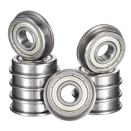 F607ZZ Flanged Ball Bearing, ID 7mm x OD 19mm x Width 6mm Miniature Bearings, Double Metal Shielded Deep Groove Bearings, Pre-Lubricated (GCr15) Chrome Steel 10pcs - size: F607ZZ 7mmx19mmx6mm