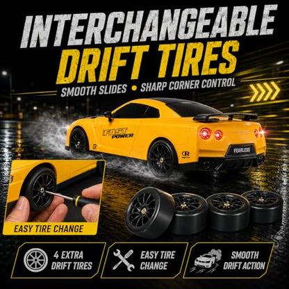 Liberty Imports RC Drift Car 1/24 2.4GHz 4WD Remote Control Sport Racing On-Road Vehicle with LED Light, Batteries and Drift Tires (Style 6) - style: Yellow