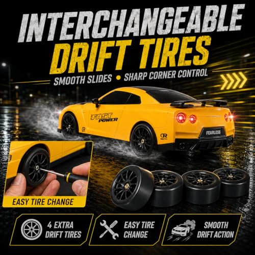 Liberty Imports RC Drift Car 1/24 2.4GHz 4WD Remote Control Sport Racing On-Road Vehicle with LED Light, Batteries and Drift Tires (Style 6) - style: Yellow