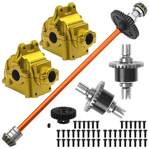 ShareGoo Metal Gearbox Housing Differential Cover & Differential Gear Set & Central Drive Shaft Compatible with WLtoys 144010 144001 144002 1/14 RC Car Upgrade Part (Gold) - color: Gold