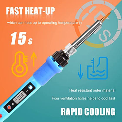 LDK 80W Soldering Iron Kit, LCD Digital Soldering Welding Tool with Ceramic Heater Stable Temperature for DIY and Professional Use - color: Digital 80w Blue