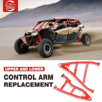Front Upper & Lower A-Arms for 64" Can-Am Maverick X3 2017+ | 1.5" High Clearance Heavy-Duty 1.25" Steel Suspension Control Arm Kit, Fits X DS / X RC / X MR / MAX Models, Red - size: For 64" Can-Am, style: Front