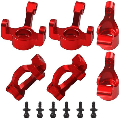 Aluminum Steering Blocks Caster Blocks C-Hubs Stub Axle Carriers Knuckles Set C-Cup Upgrades Parts Compatible with 1/18 LaTrax Teton Desert Prerunner Rally RC Car,Replace #7532 7552X (Red) - color: Red