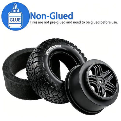 1/10 RC Short Course Truck Plastic Wheels 12mm Hex and Tires OD 4.41" 5-Spok Off Road Tyres for 1:10 Scale Truck Car TRAXXAS Slash 4X4 2WD ARRMA SENTON 3S Losi Redcat Rc4wd 4PCS (Black) - color: Black