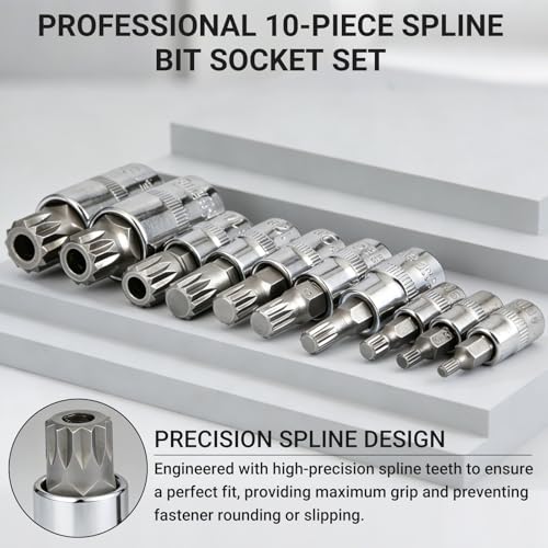 10Pcs Triple Square Spline Bit Socket Set | Premium Alloy Spline Socket Bit Set , Metric Sized S2 Steel Bits, Drive M4-M18 and Cr-V Sockets for Professionals