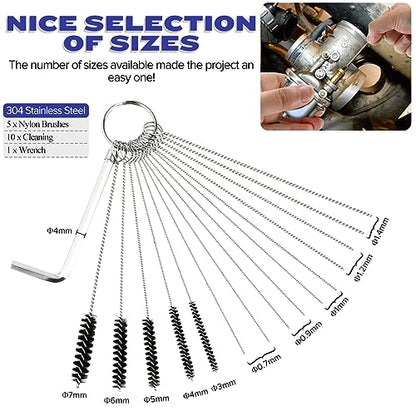 Valchoose Carburetor Cleaning Kit, Premium Jet Cleaning Tool Set, 28 Piece | 13 Wires, 10 Needles, 5 Nylon Brushes, Stainless Steel, Remove Deposits From Jets, Nozzles, Small Engines, Power Equipment - style: 1 set