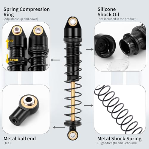 4Pcs RC Universal Metal Shock Absorber For 1/10 RC Crawler Car Tamiya CC01 TF2 TRX4 SCX10 SCX10-II D90 Gen7 Gen8 (90MM)