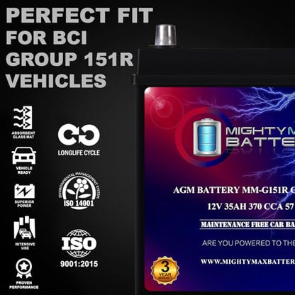 Mighty Max Battery MM-G151R Start and Stop Car BCI Group Size 151R 12V 35Ah, 57RC, 370 CCA Rechargeable AGM Car Battery - style: Group 151R