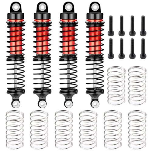All Metal Shocks Front Rear Oil Shocks Absorber for Tra-xxas 1/18 LaTrax Teton Desert Prerunner Shock Absorber Damper Set 1/18 RC Upgrades Parts Replace Parts 7660 7665(4-Pack) (Red) - color: Red