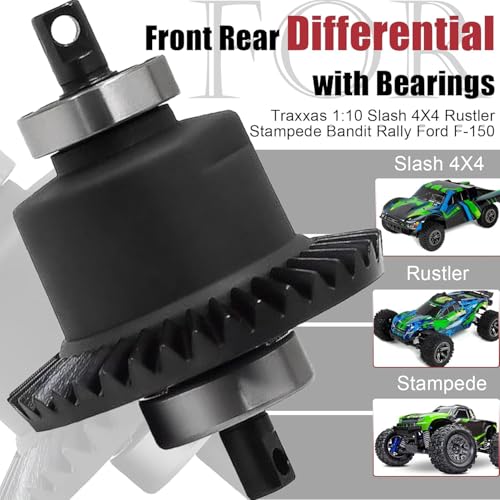 Front Rear Differential with Bearings, 37T/13T Gear Ratio Diffs Fit for Traxxas 1:10 Slash 4X4 Rustler Stampede Bandit Rally Ford F-150, Upgrade Replacement for RC Monster Truck Crawler