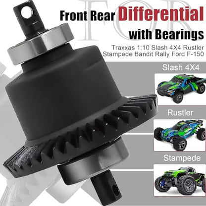 Front Rear Differential with Bearings, 37T/13T Gear Ratio Diffs Fit for Traxxas 1:10 Slash 4X4 Rustler Stampede Bandit Rally Ford F-150, Upgrade Replacement for RC Monster Truck Crawler