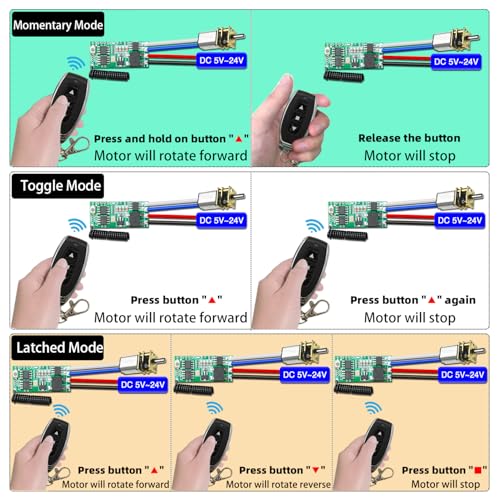 DieseRC Mini Wireless 12V DC Motor Remote Control Switch, Micro DC 5V~24V 1A Receiver Controller, Radio Control Motor Move Forward and Reverse for Micro DC Motor Electric Lock DIY Science Toys RC Boat
